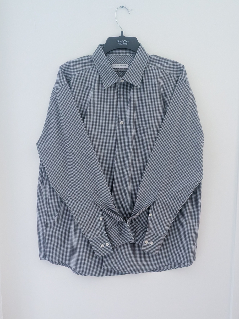 Joseph Abboud Men's Small Check Dress Shirt - Gray & White
